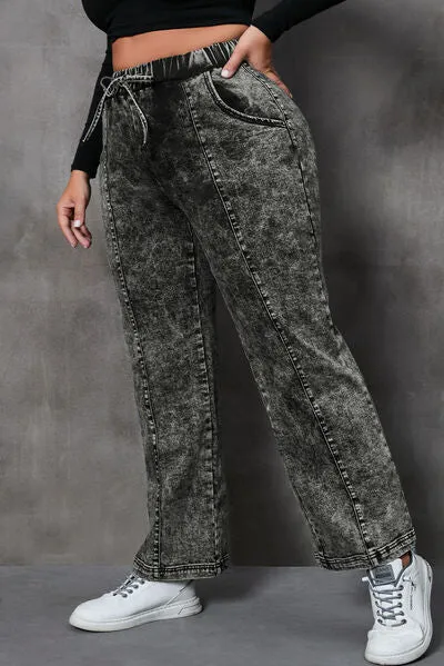 Drawstring Pocketed Straight Jeans