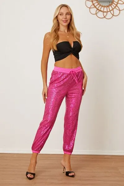 Fern Sequin Drawstring Pants with Pockets