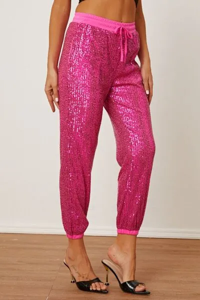 Fern Sequin Drawstring Pants with Pockets