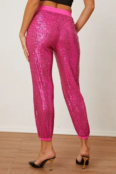 Fern Sequin Drawstring Pants with Pockets
