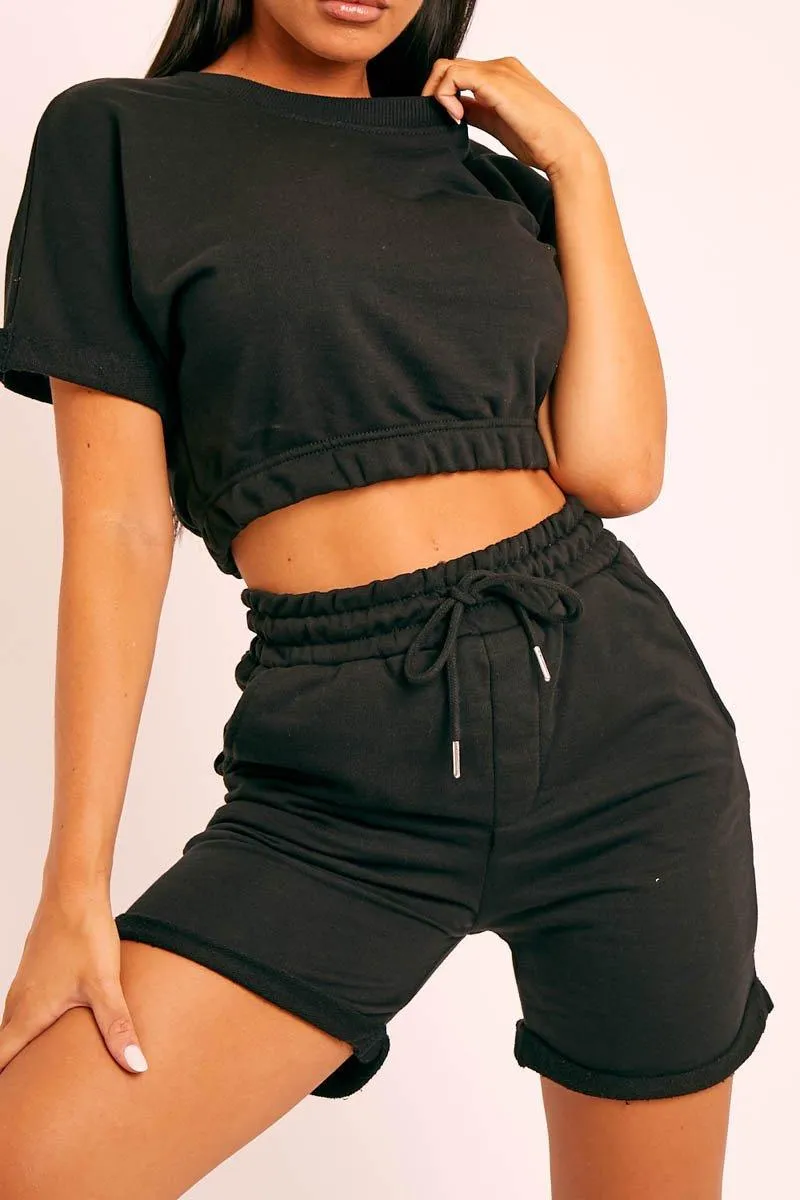 Hazel Blues® |  Short Sleeve Cropped Top and Drawstring Shorts Lounge Set