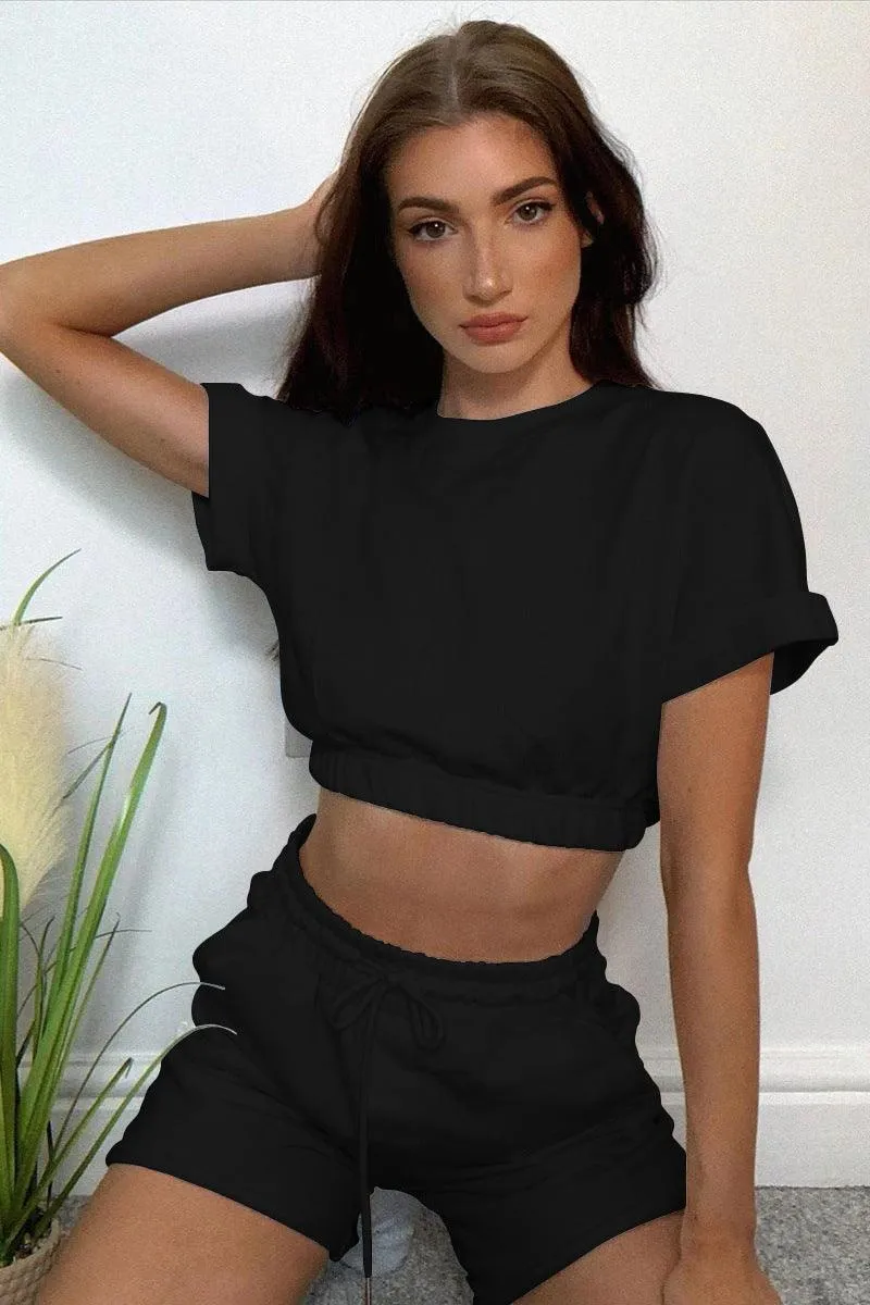 Hazel Blues® |  Short Sleeve Cropped Top and Drawstring Shorts Lounge Set