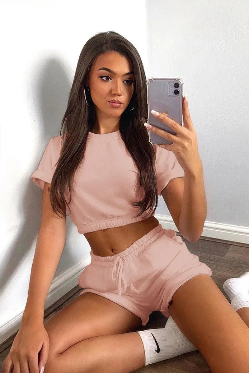 Hazel Blues® |  Short Sleeve Cropped Top and Drawstring Shorts Lounge Set