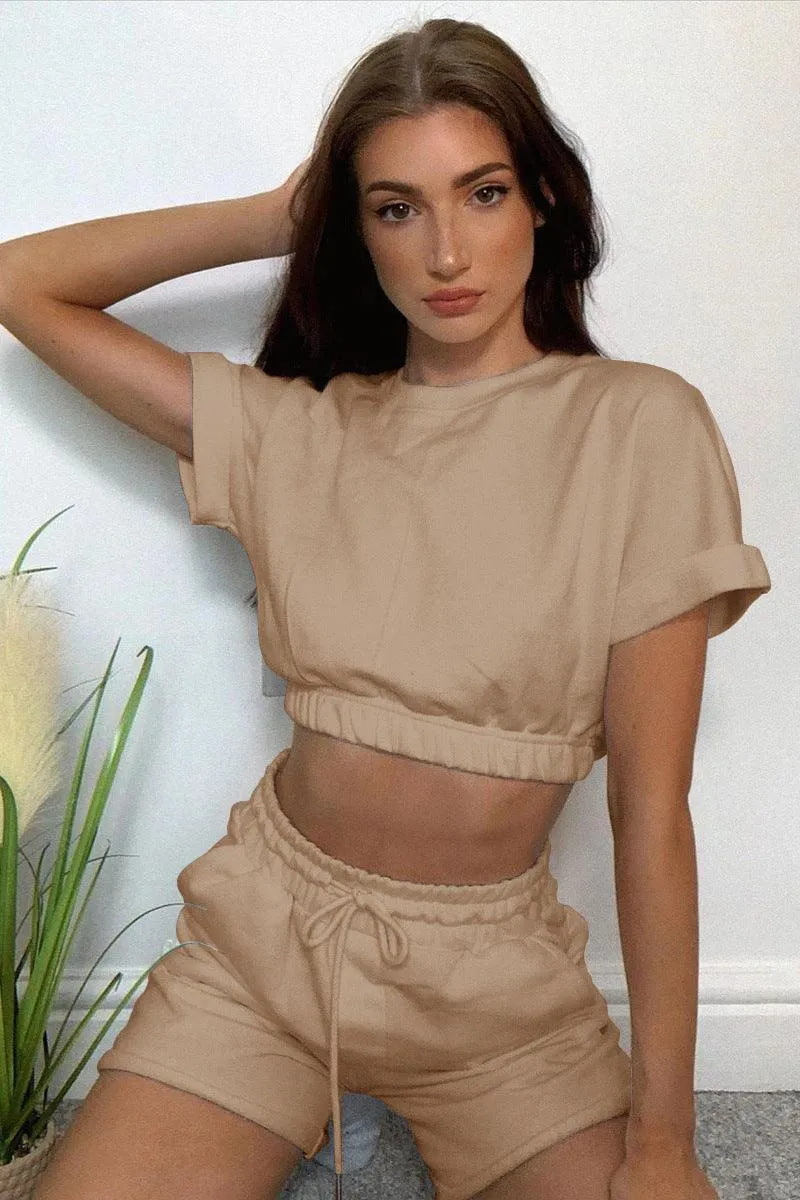 Hazel Blues® |  Short Sleeve Cropped Top and Drawstring Shorts Lounge Set