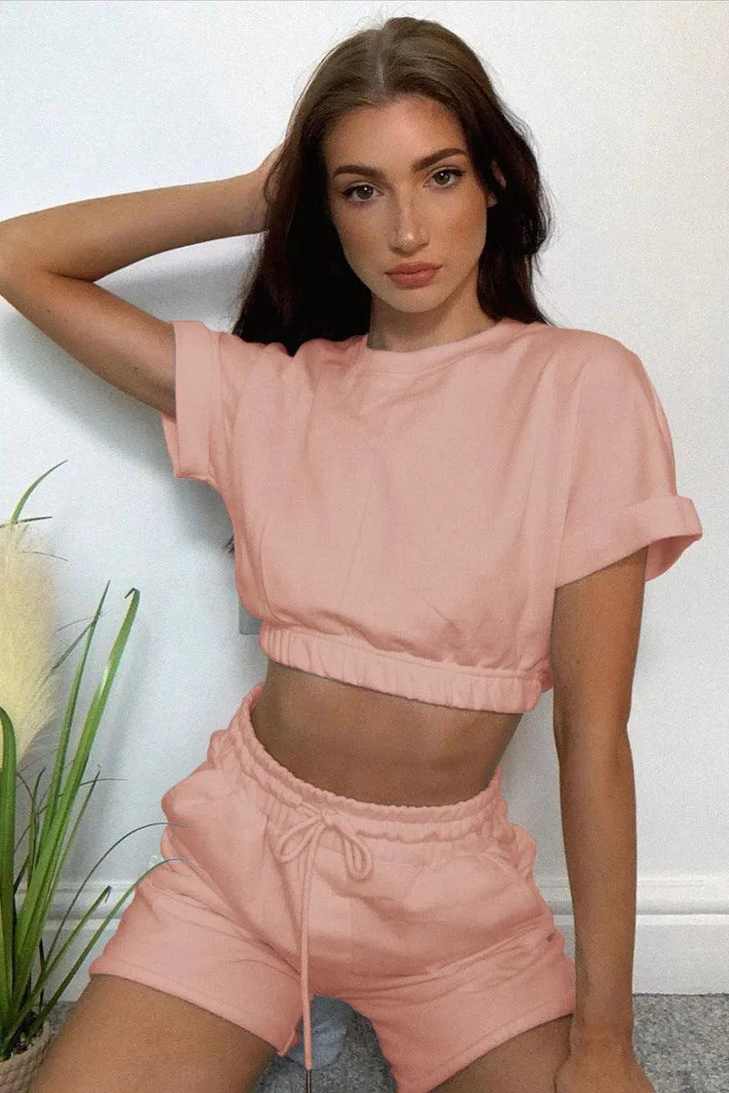 Hazel Blues® |  Short Sleeve Cropped Top and Drawstring Shorts Lounge Set