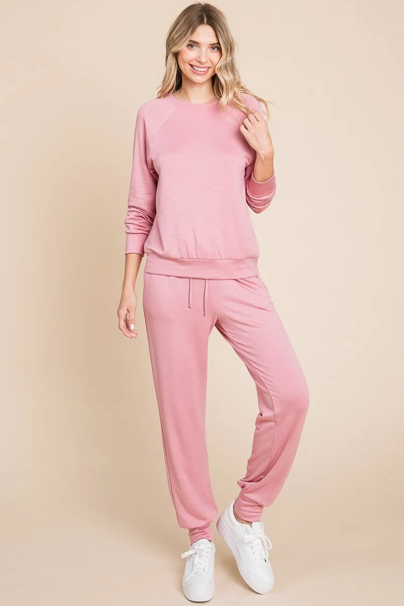 Hazel Blues® |  Super Lady Round Neck Raglan Sleeve Top and Drawstring Pants Lounge Set