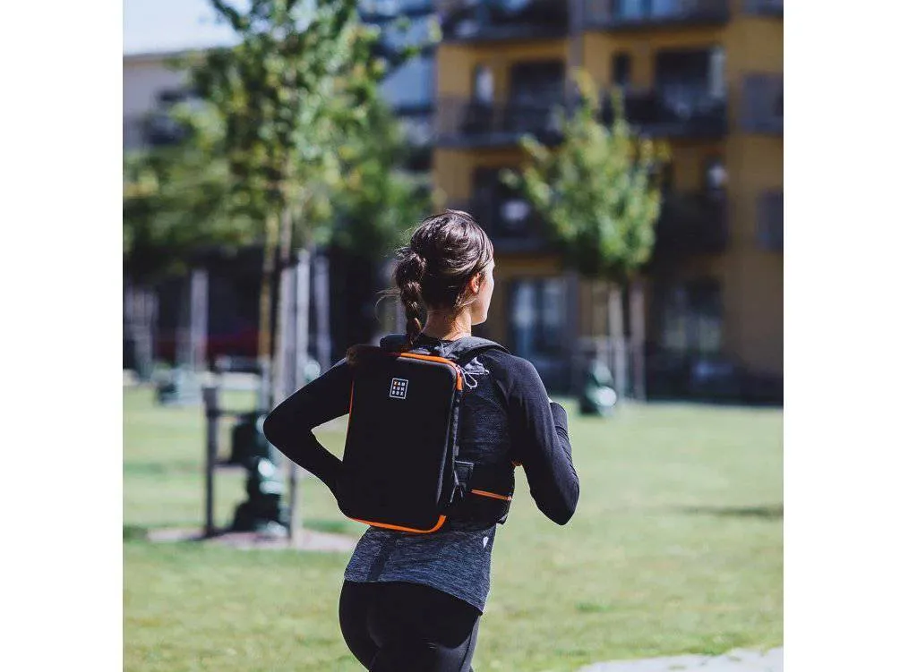 IAMRUNBOX - Backpack Lite, Water Resistant, Fits Laptop for Commuting, Lightweight for Running/Cycling, Black with Orange Trim