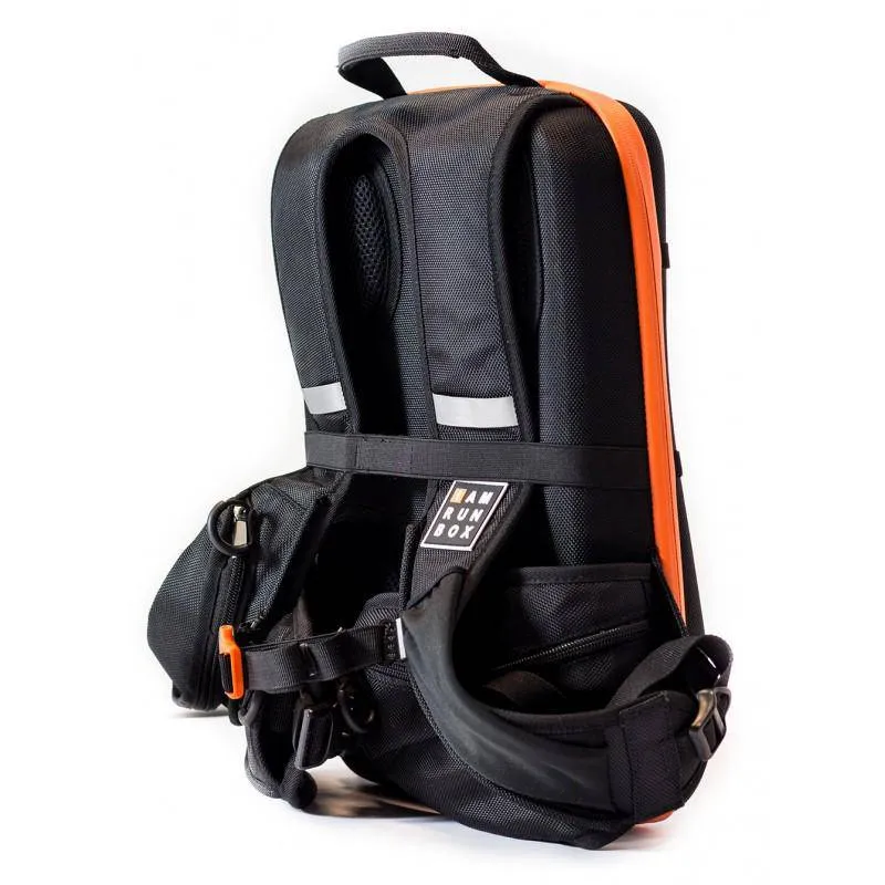 IAMRUNBOX - Backpack Lite, Water Resistant, Fits Laptop for Commuting, Lightweight for Running/Cycling, Black with Orange Trim