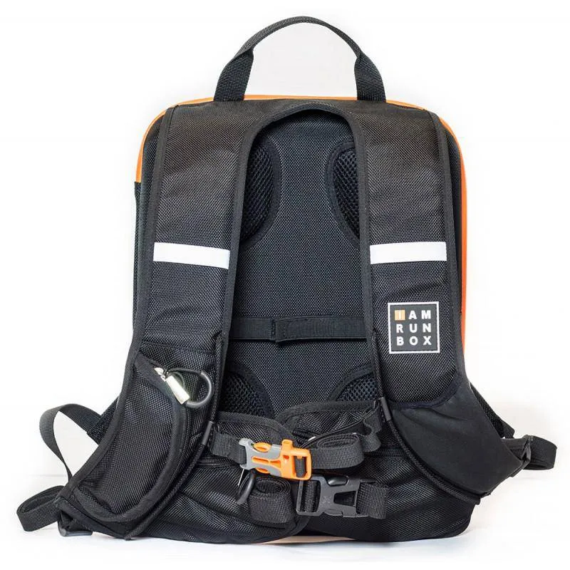 IAMRUNBOX - Backpack Lite, Water Resistant, Fits Laptop for Commuting, Lightweight for Running/Cycling, Black with Orange Trim