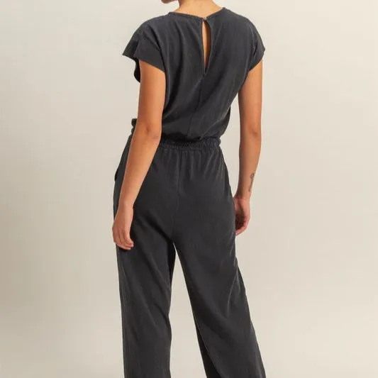 Keyhole Back Drawstring Jumpsuit