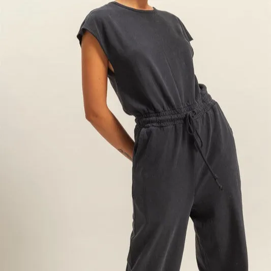 Keyhole Back Drawstring Jumpsuit