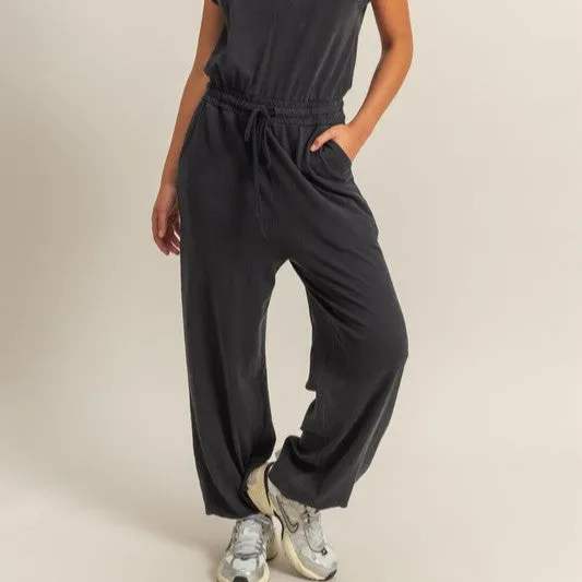 Keyhole Back Drawstring Jumpsuit