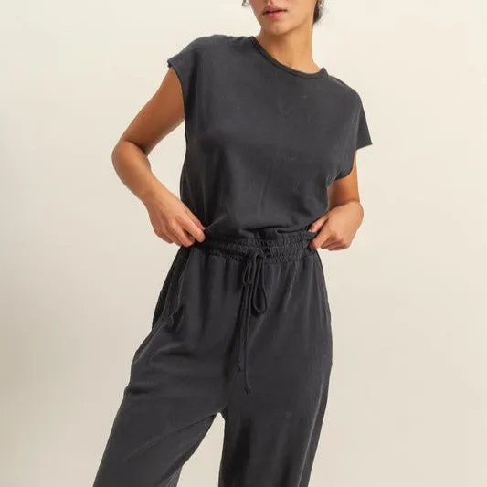Keyhole Back Drawstring Jumpsuit