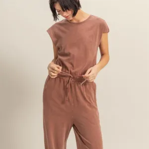 Keyhole Cap Sleeve Drawstring Jumpsuit