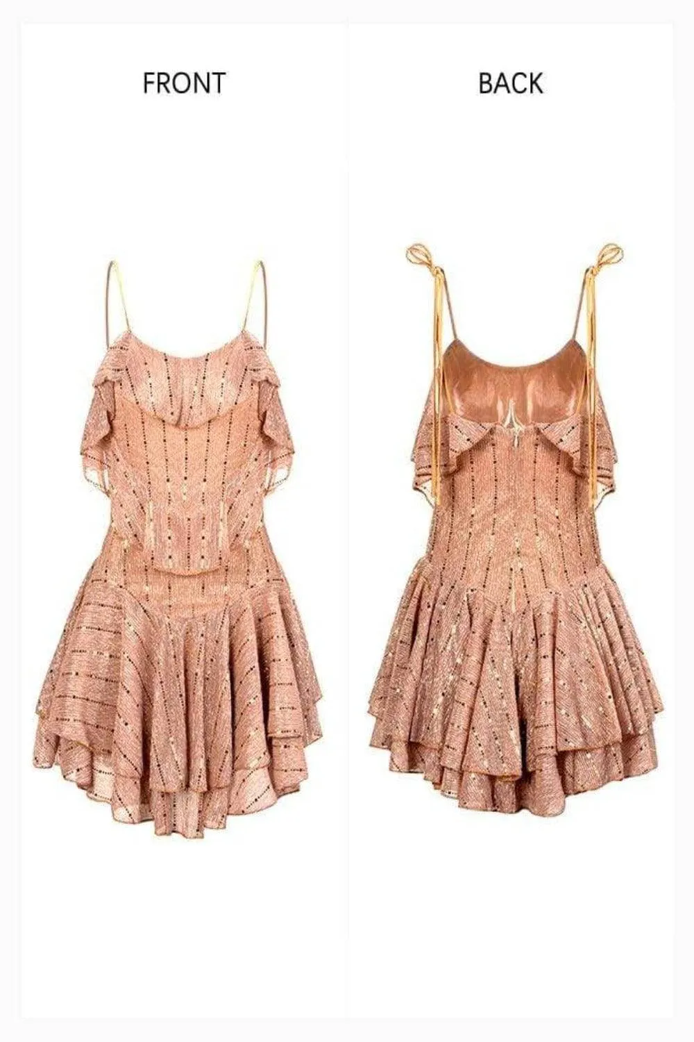 Layered Gold Ruffle Mini Dress