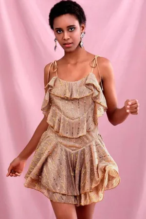 Layered Gold Ruffle Mini Dress