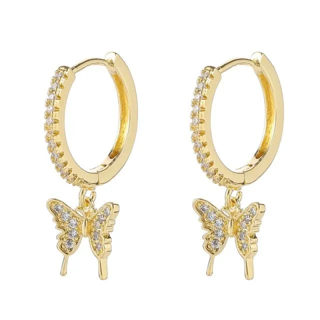 Mini Butterfly Huggie Hoop Dangle Earrings