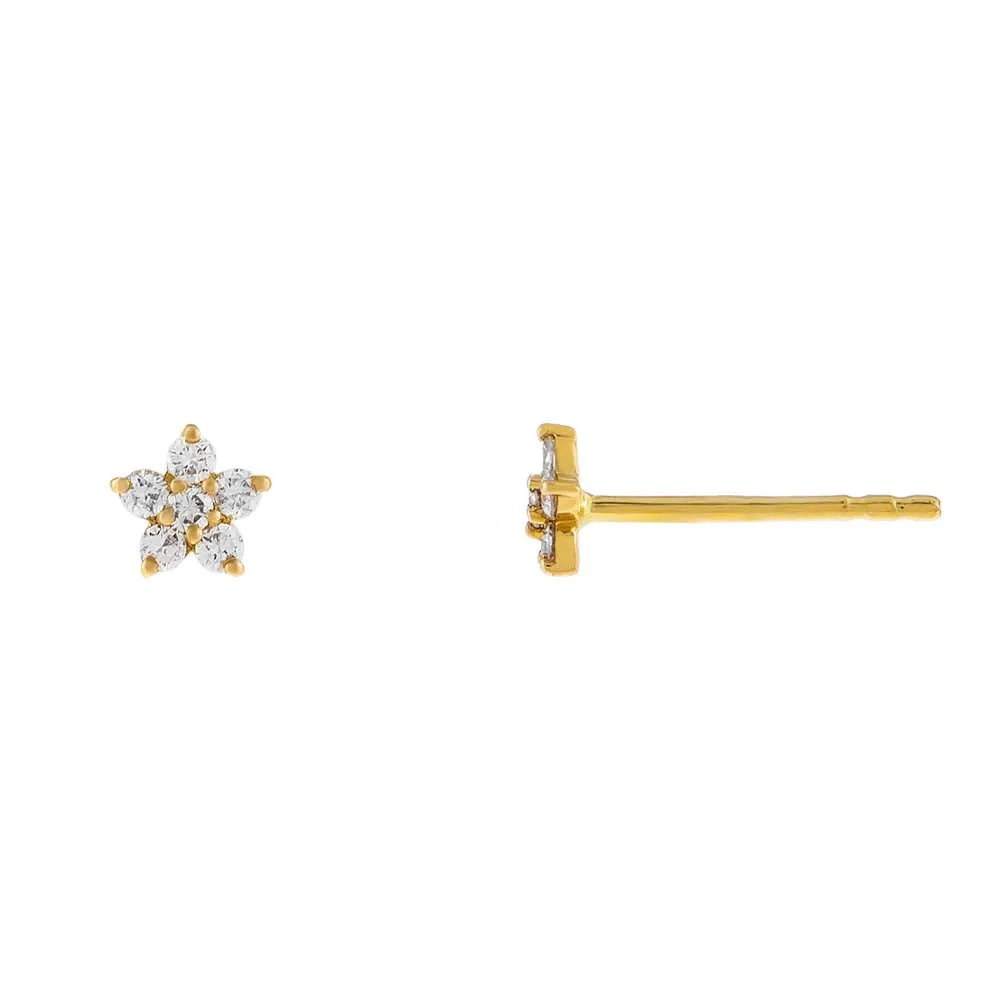 Mini Diamond Flower Stud Earring 14K