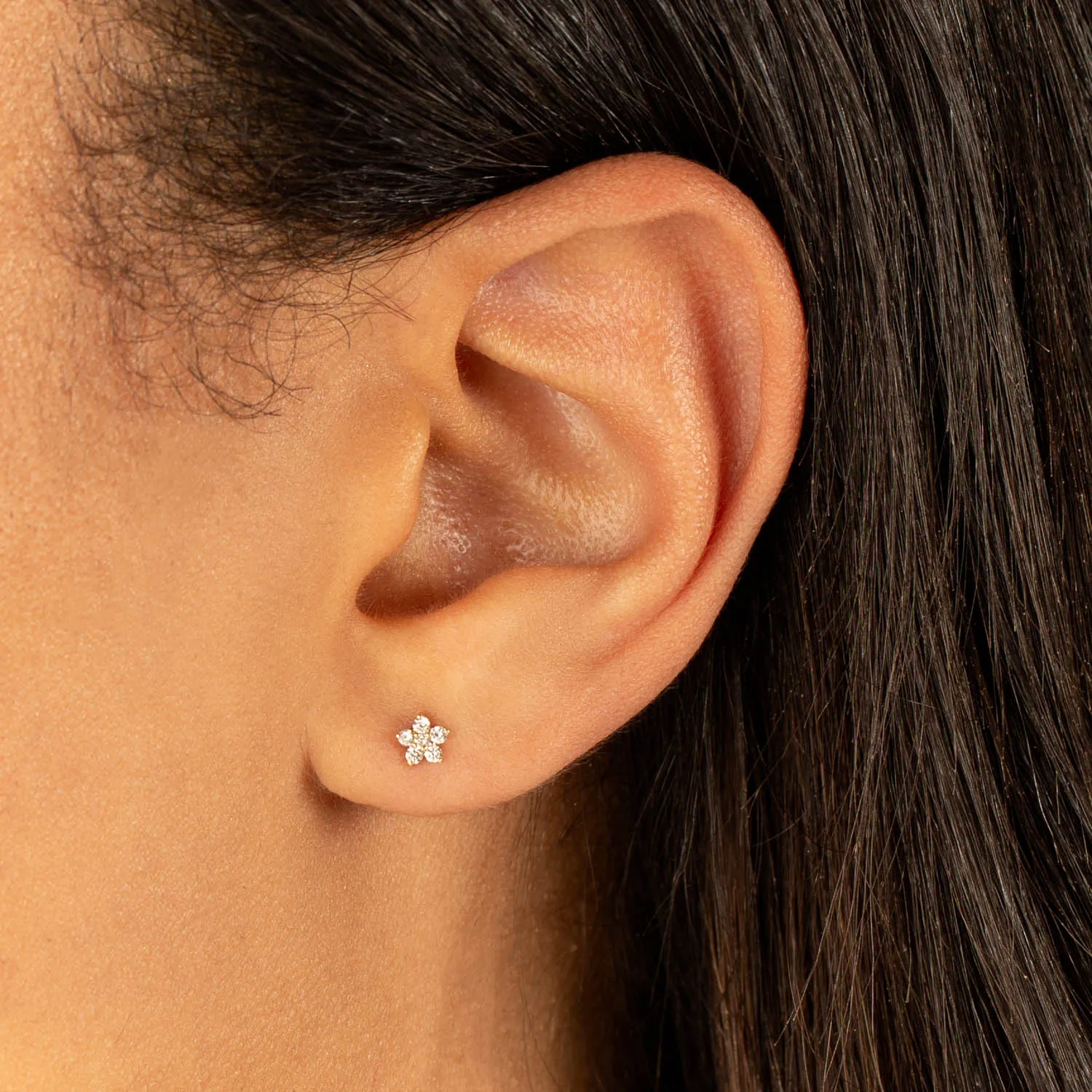 Mini Diamond Flower Stud Earring 14K