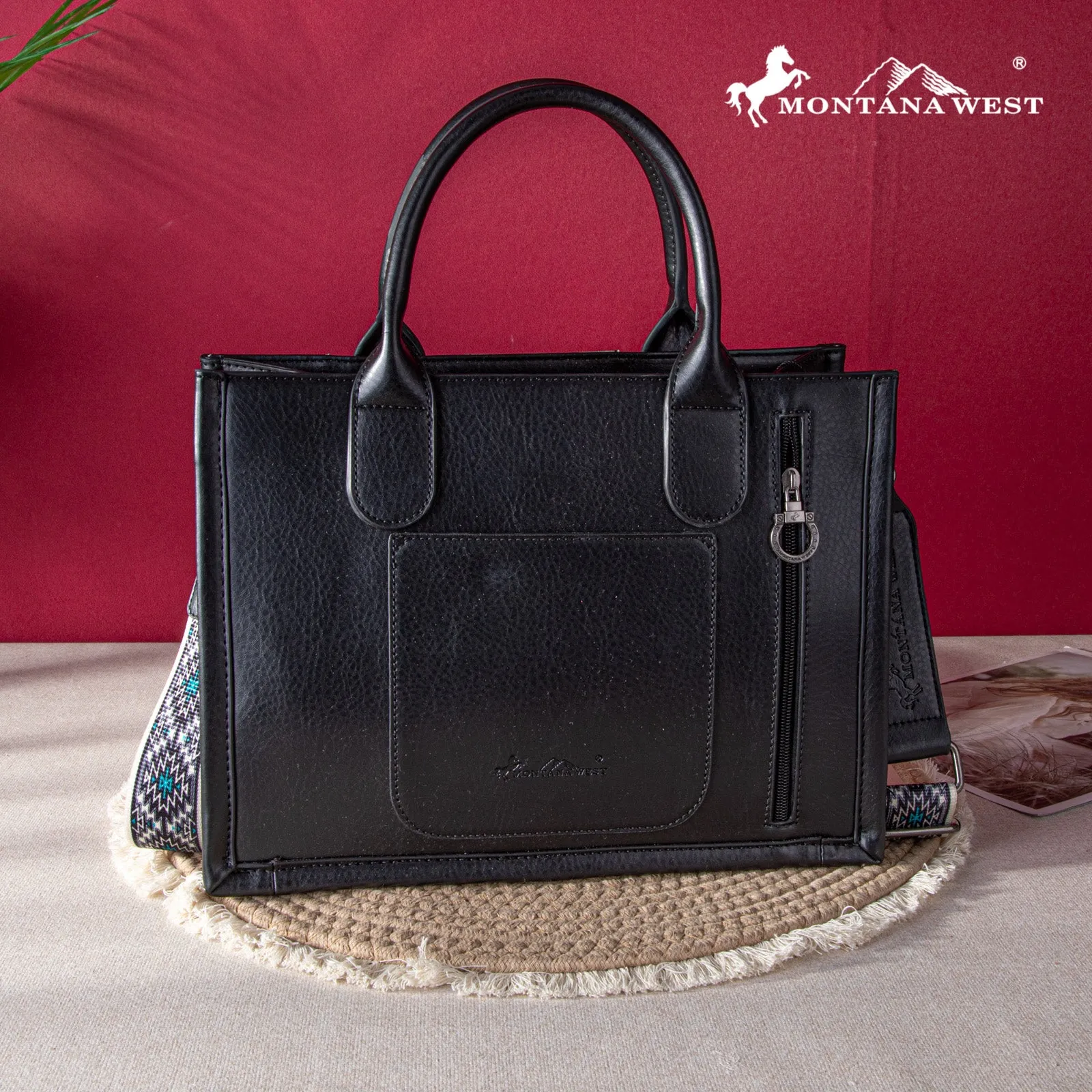 MWF1051G-8250   Montana West Embroidered Aztec Concealed Carry Tote/Crossbody - Black