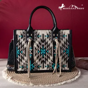MWF1051G-8250   Montana West Embroidered Aztec Concealed Carry Tote/Crossbody - Black