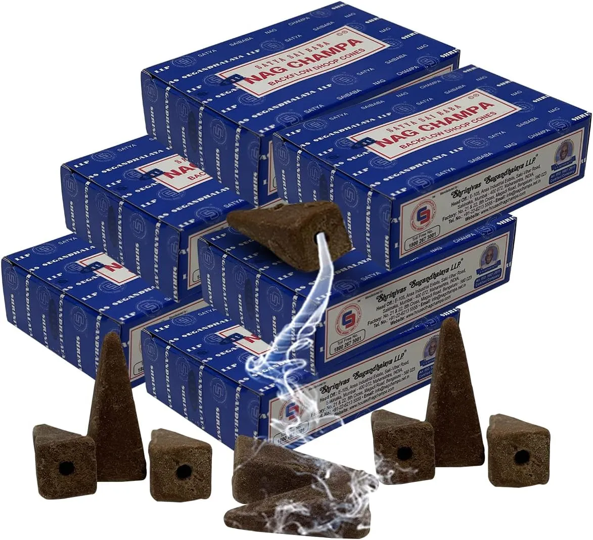 Nag Champa Super Hit Backflow Incense Cones for Waterfall Aromatic Smoke Fountain Haze Falls and Mat Bundle - Pack of 6 | Meditation | Yoga | Relaxation | Positive Energy Flow