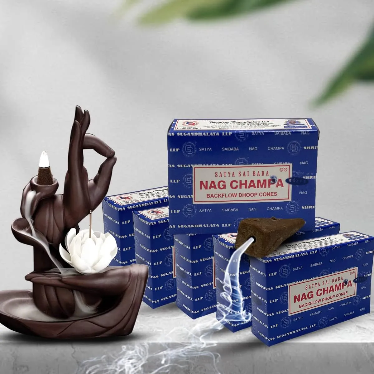 Nag Champa Super Hit Backflow Incense Cones for Waterfall Aromatic Smoke Fountain Haze Falls and Mat Bundle - Pack of 6 | Meditation | Yoga | Relaxation | Positive Energy Flow