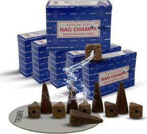 Nag Champa Super Hit Backflow Incense Cones for Waterfall Aromatic Smoke Fountain Haze Falls and Mat Bundle - Pack of 6 | Meditation | Yoga | Relaxation | Positive Energy Flow