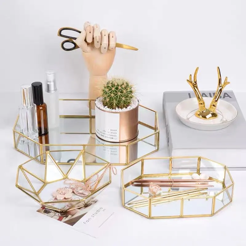 Nordic Style Gold Lining Transparent Storage Tray