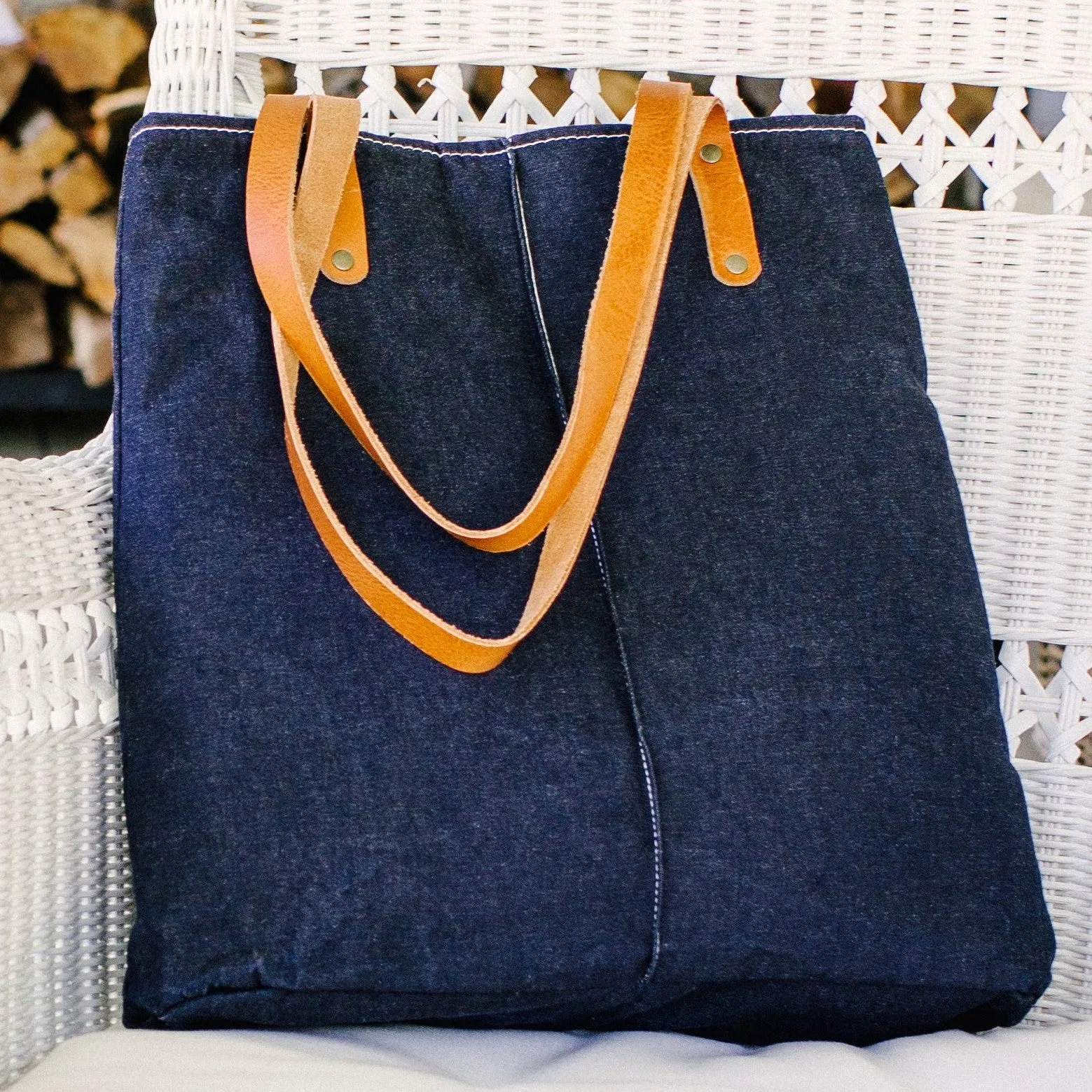 Over-the-Shoulder City TOTE |Dark Navy WAXED cotton DENIM Outside
