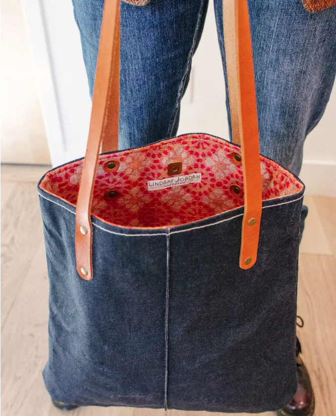 Over-the-Shoulder City TOTE |Dark Navy WAXED cotton DENIM Outside
