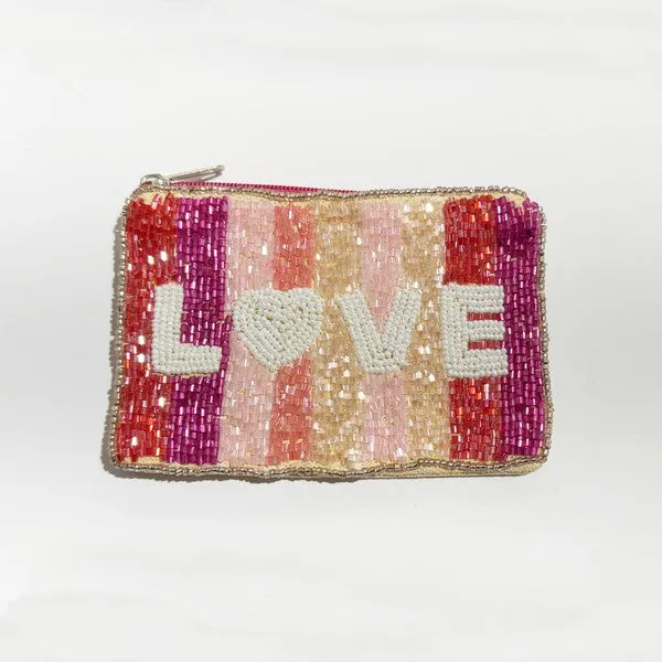 Pink LOVE Mini Beaded Coin Purse