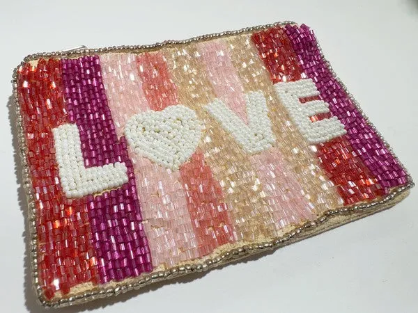 Pink LOVE Mini Beaded Coin Purse