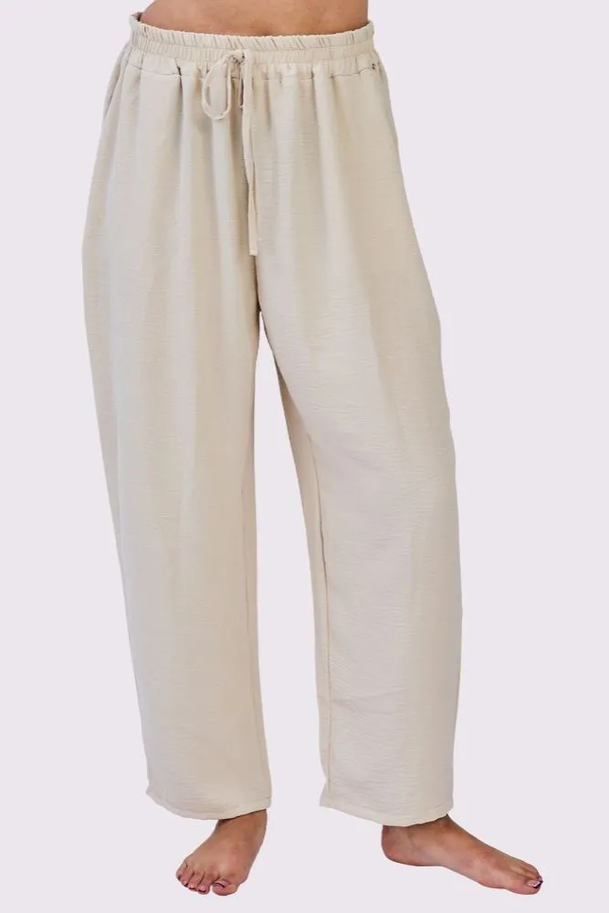 Plain Drawstring Waistband Pockets Trousers