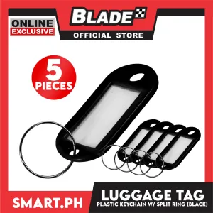 Plastic Keychain Luggage Tag Name Holder (Black) with Split Ring