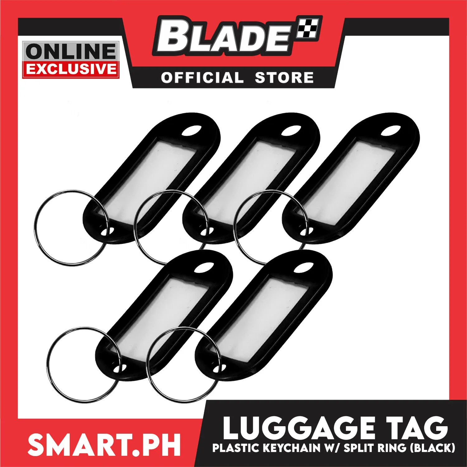 Plastic Keychain Luggage Tag Name Holder (Black) with Split Ring