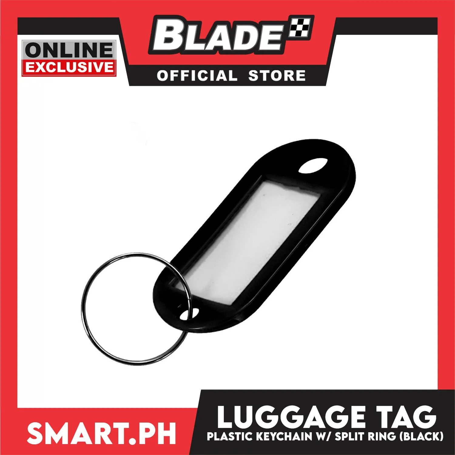 Plastic Keychain Luggage Tag Name Holder (Black) with Split Ring