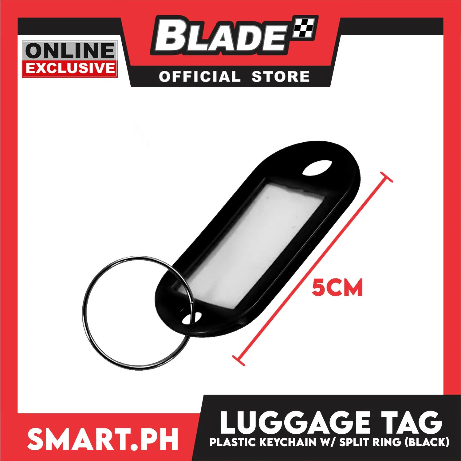 Plastic Keychain Luggage Tag Name Holder (Black) with Split Ring