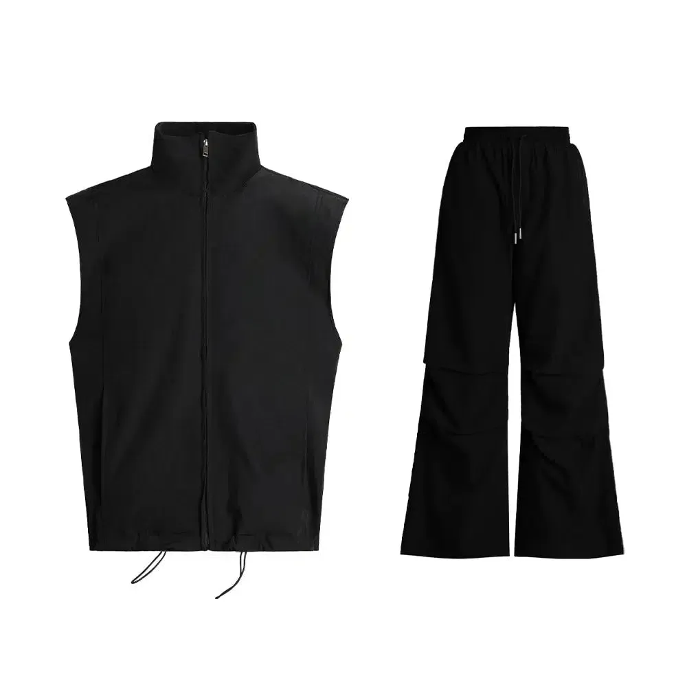 Pleated Sleeveless Drawstring Suit