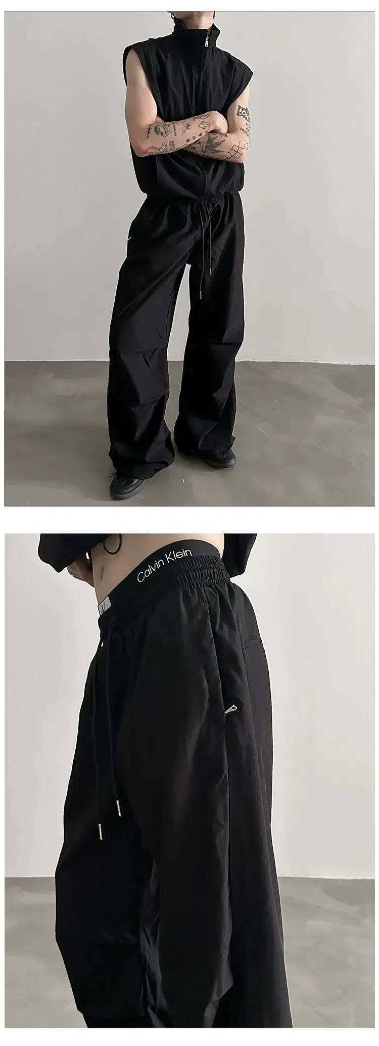 Pleated Sleeveless Drawstring Suit