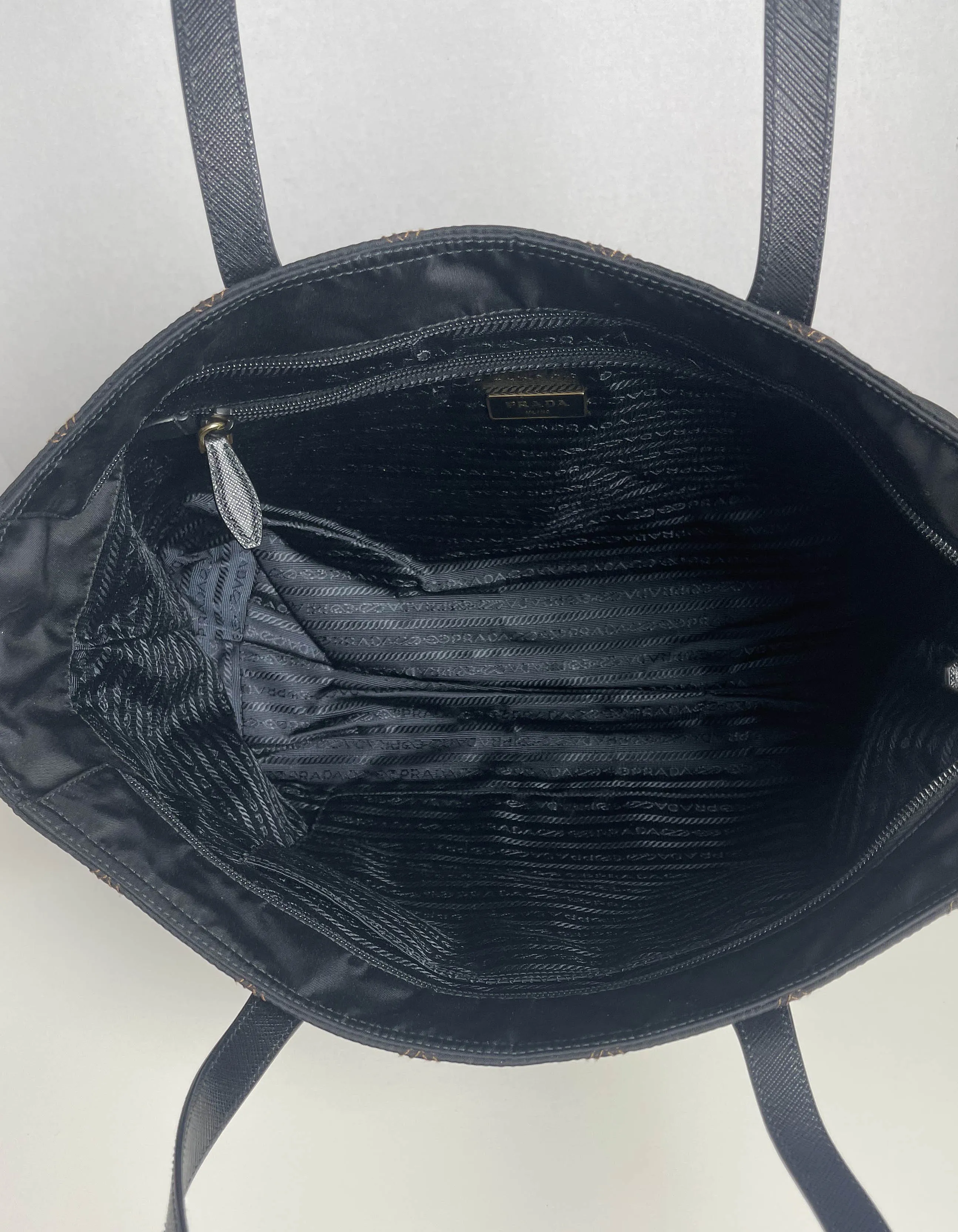 Prada Navy Nylon Quilted Tote Bag w/Contrast Stitching