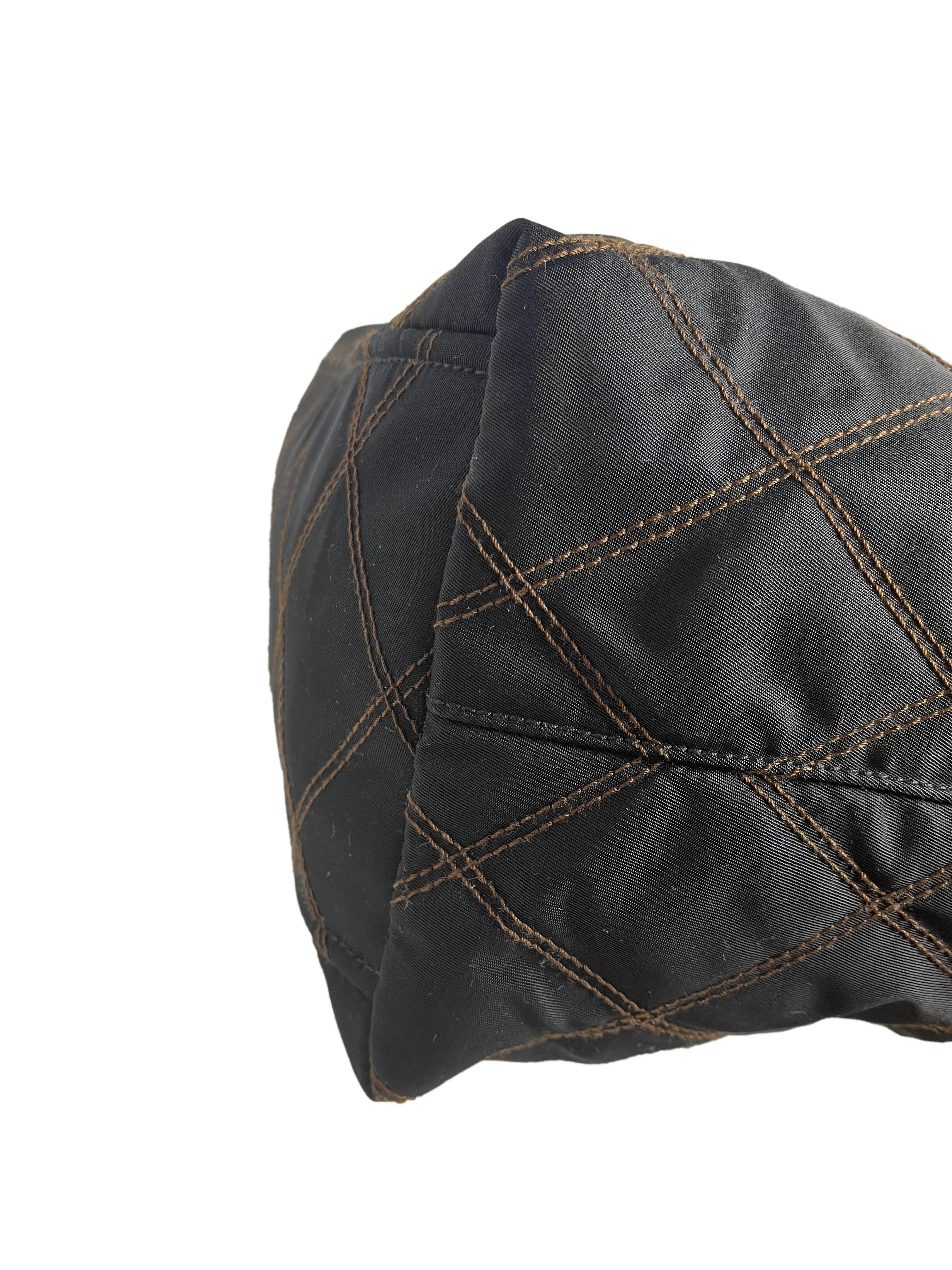 Prada Navy Nylon Quilted Tote Bag w/Contrast Stitching