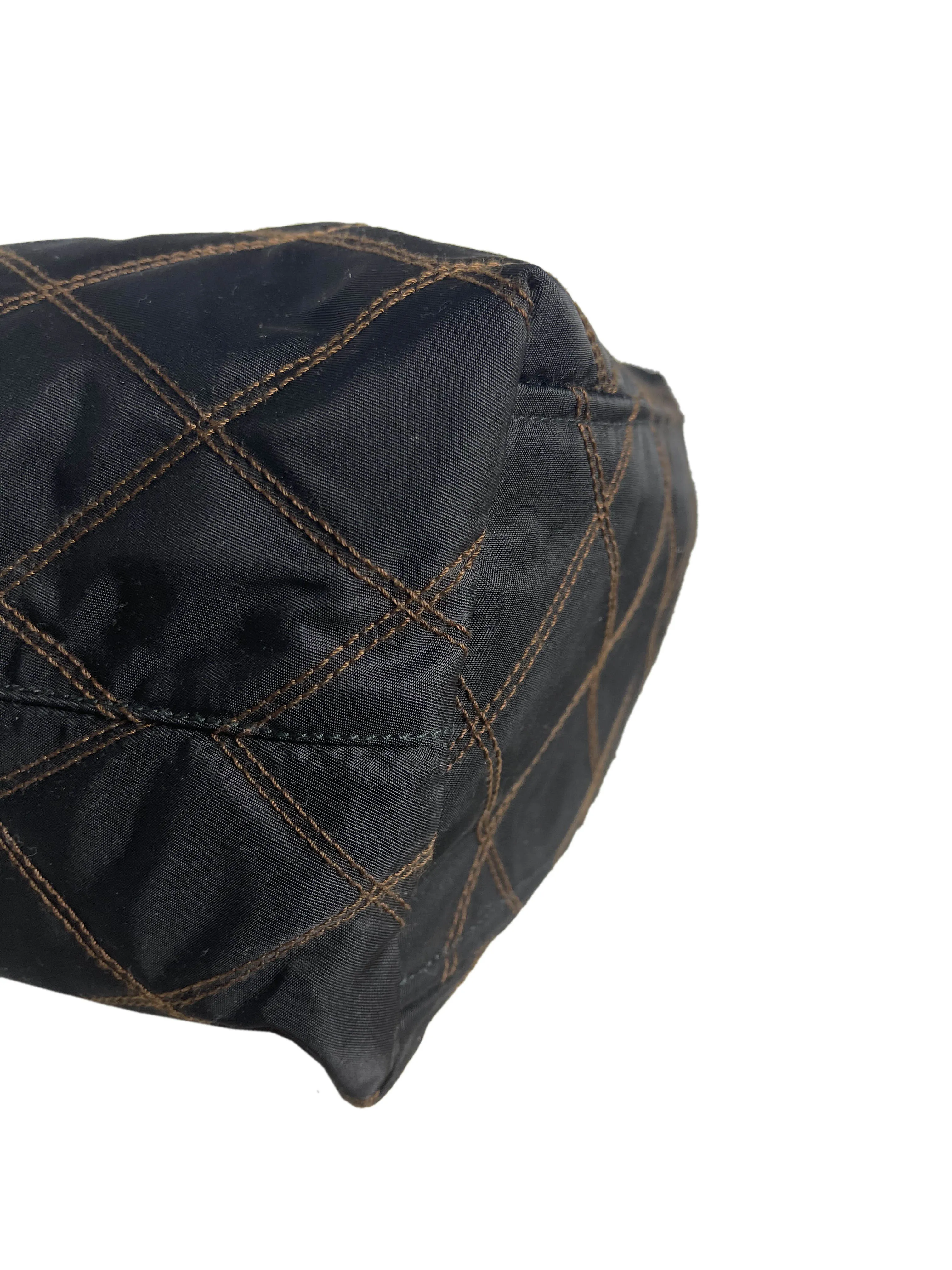 Prada Navy Nylon Quilted Tote Bag w/Contrast Stitching