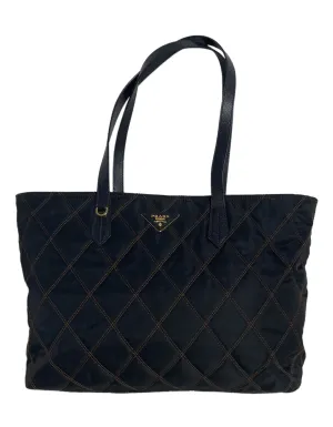Prada Navy Nylon Quilted Tote Bag w/Contrast Stitching