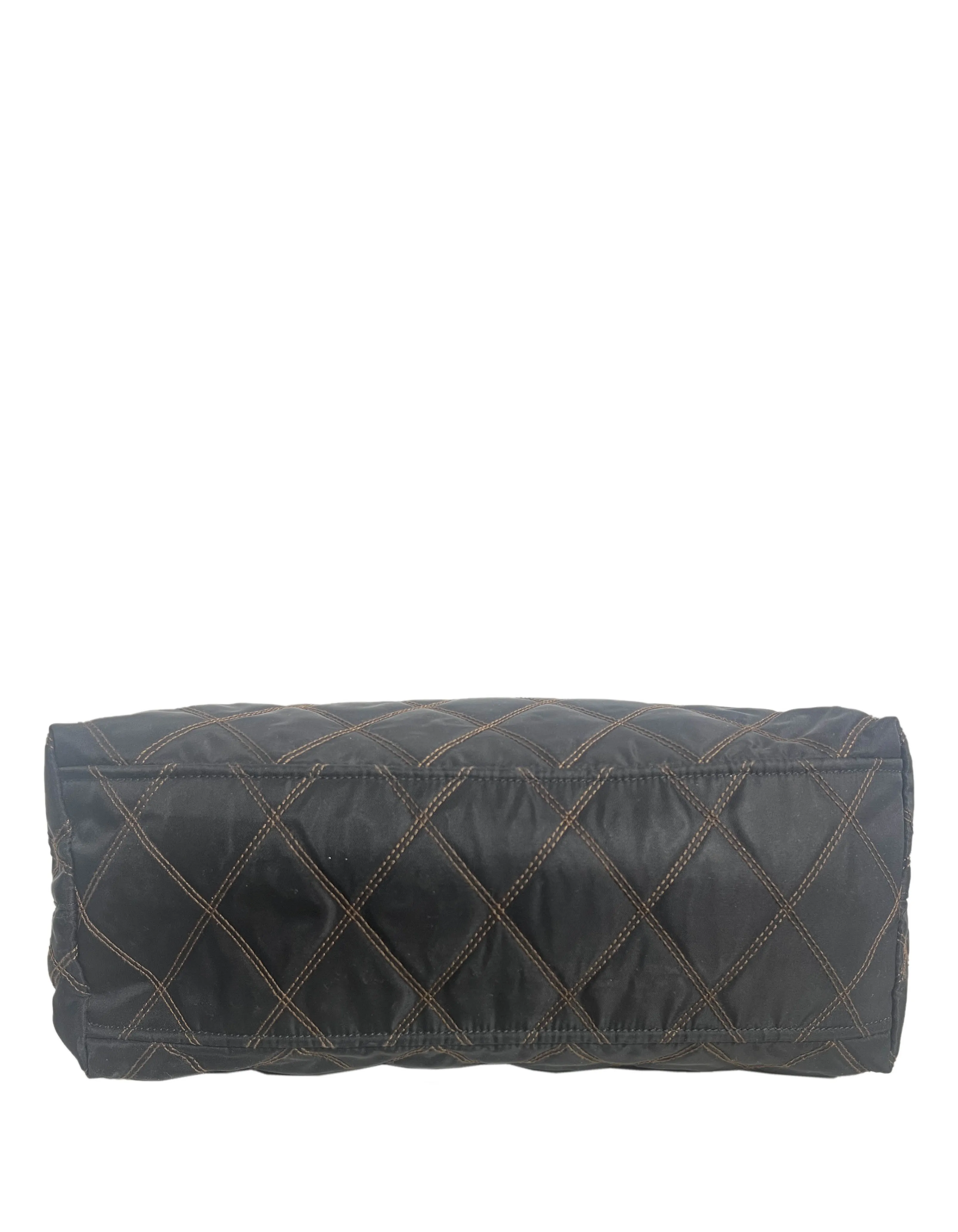 Prada Navy Nylon Quilted Tote Bag w/Contrast Stitching