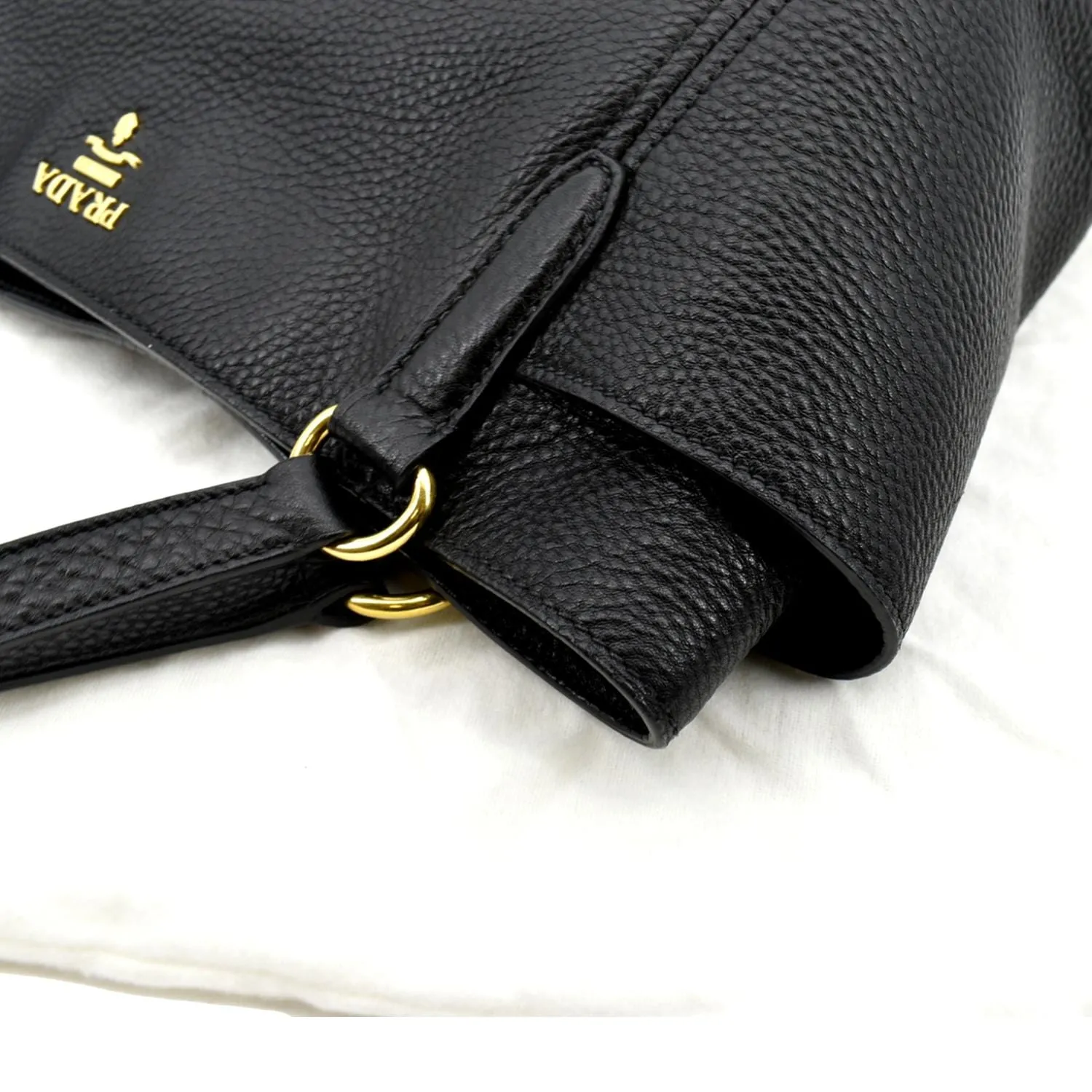 PRADA Vitello Daino Side-Pocket Leather Tote Shoulder Bag Black