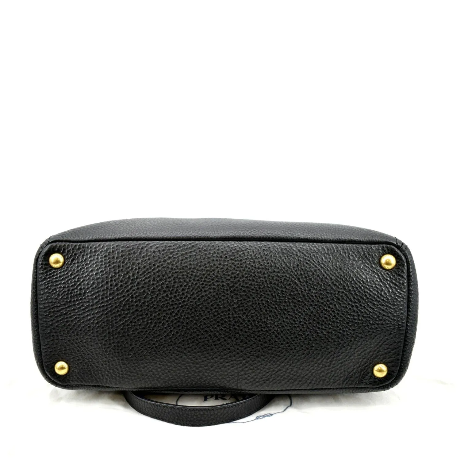 PRADA Vitello Daino Side-Pocket Leather Tote Shoulder Bag Black