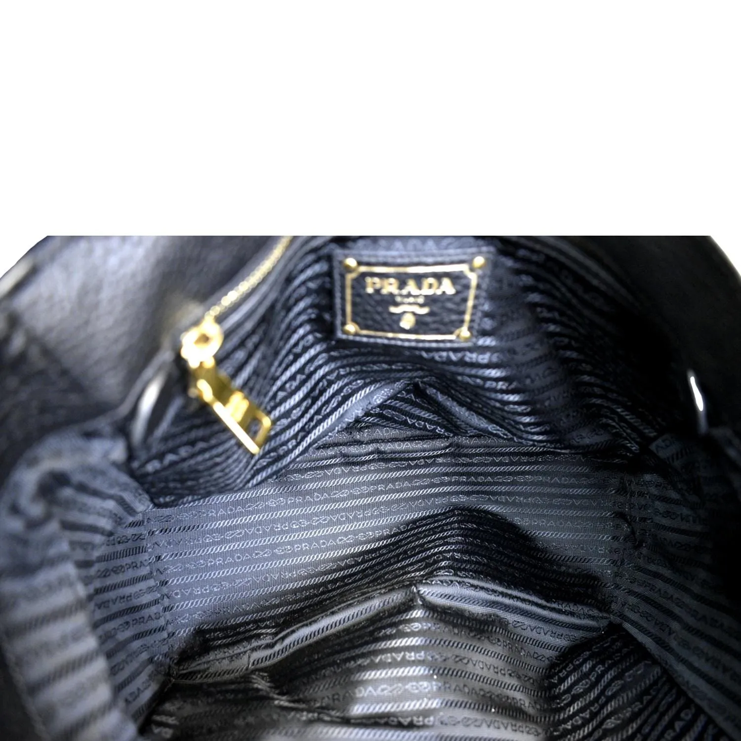 PRADA Vitello Daino Side-Pocket Leather Tote Shoulder Bag Black