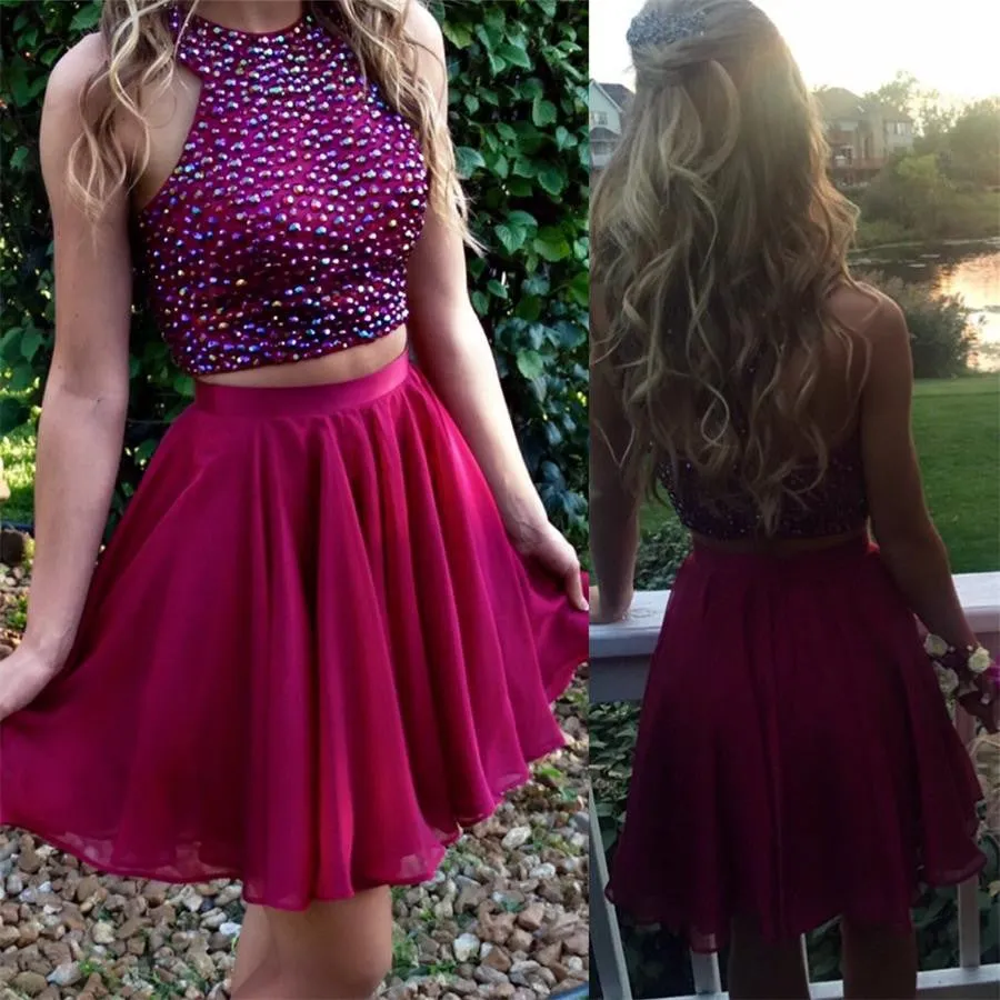 Pretty Sparkly Beaded Chiffon A-line Sleeveless Homecoming Dress K408