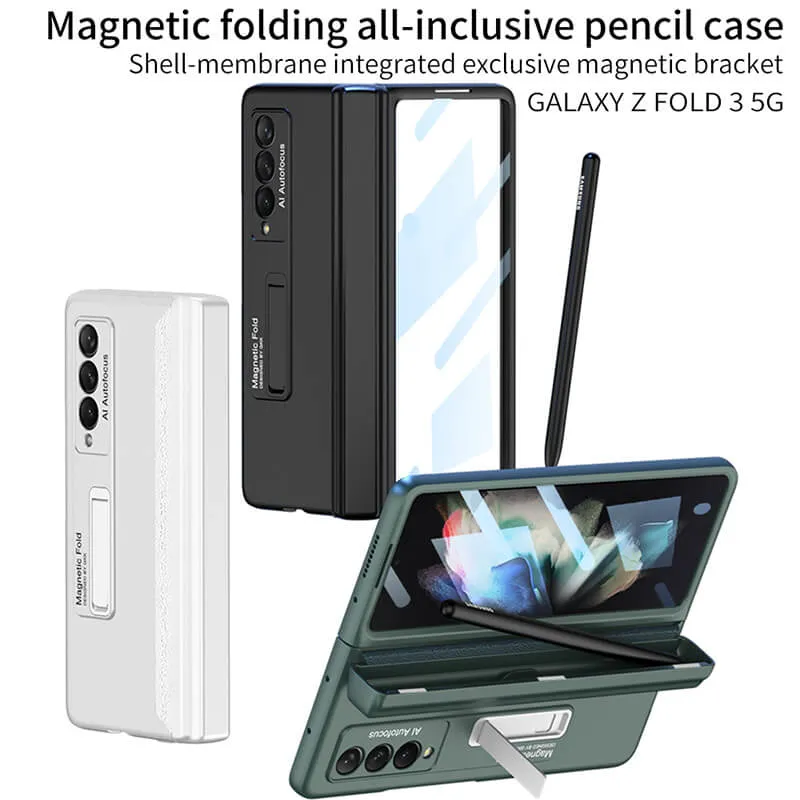 Samsung Galaxy Z Fold 3 5G Magnetic Folding Case With Back Screen Glass Hinge Holder Cover